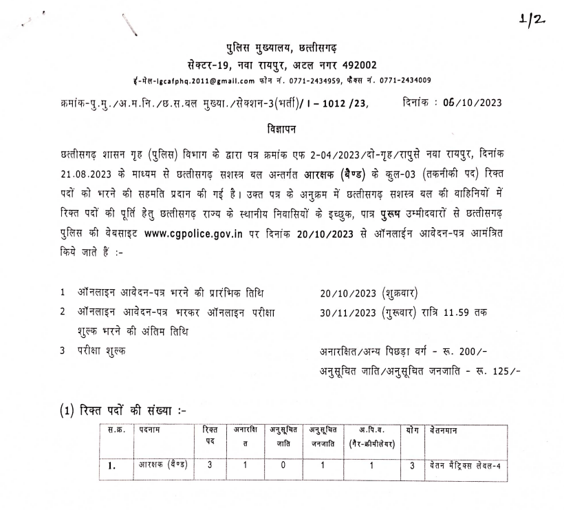 Chhattisgarh Police Bharti 2023 Notification